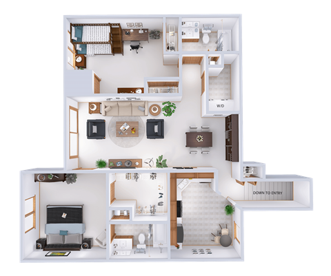 a 3d rendering of a floor plan of a house